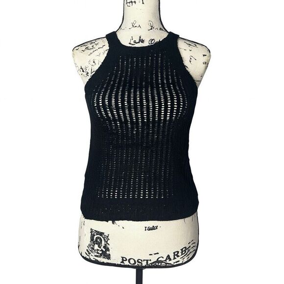 MNG Mango Black Crochet Tank Top | Size S | 100% Cotton - Picture 1 of 5